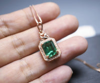 Dainty Emerald Necklace - Gemstone Accent Green Emerald Pendant - Rose Gold Coated 925 Sterling Silver Green Gemstone May Birthstone #344