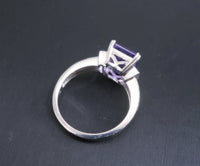 Large Emerald Cut Amethyst Ring Sterling Silver Size 7 Rectangle Purple Gemstone White Sapphire Solitaire Amethyst February Birthstone