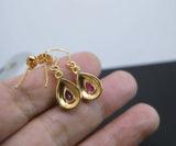 Teardrop Ruby Earrings - Dangle Gold Plated Sterling Silver Red Gemstone Earrings - Bridal Earring