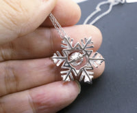 Sterling Silver Snow Flower White Sapphire Necklace - Dynamic Moving Swing Unique 0.85 CT High Quality White Sapphire Pendant