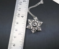 Sterling Silver Snow Flower White Sapphire Necklace - Dynamic Moving Swing Unique 0.85 CT High Quality White Sapphire Pendant