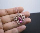 Fuchsia Ruby 925 Sterling Silver Butterfly Necklace - White Sapphire Ruby Pendant