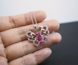 Fuchsia Ruby 925 Sterling Silver Butterfly Necklace - White Sapphire Ruby Pendant