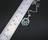 Emerald Necklace - 925 Sterling Silver Flower Green Emerald Pendant - Sim Gemstone Pendant - May Birthstone #240