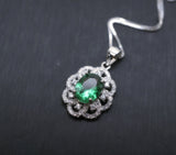 Emerald Necklace - 925 Sterling Silver Flower Green Emerald Pendant - Sim Gemstone Pendant - May Birthstone #240