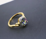 Genuine Mystic Rainbow Topaz Ring - 24k Gold Plated sterling silver Halo Topaz Ring