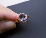 Genuine Mystic Rainbow Topaz Ring - 24k Gold Plated sterling silver Halo Topaz Ring