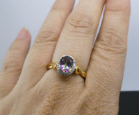 Genuine Mystic Rainbow Topaz Ring - 24k Gold Plated sterling silver Halo Topaz Ring