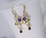 Multi Gemstone Flower Dangle Earrings - 24 k Gold Plated 925 sterling silver Earrings - Teardrop Garnet Peridot Amthyst Aquamarine Earrings