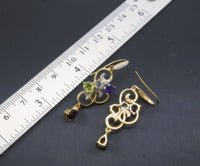 Multi Gemstone Flower Dangle Earrings - 24 k Gold Plated 925 sterling silver Earrings - Teardrop Garnet Peridot Amthyst Aquamarine Earrings