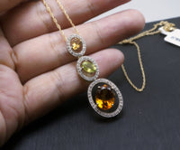 Multi Gemstone Necklace Sterling Silver Citrine Peridot Jewelry Genuine Orange Quartz