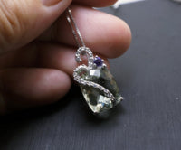 Genuine Faceted Green Amethyst Necklace Sterling Silver Diamond Flower Style