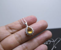 Citrine Necklace - Solitaire Yellow Gemstone 925 sterling silver teardrop pear Natural Citrine pendant #358