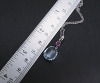 Genuine blue topaz necklace - sterling silver rough delicated cut large topaz tourmaline dangle pendant