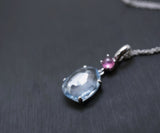 Genuine blue topaz necklace - sterling silver rough delicated cut large topaz tourmaline dangle pendant