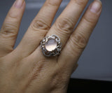 Rose Quartz Ring - 925 Stering Silver Natural Rose Quartz Flower Ring USA Size 7