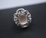 Rose Quartz Ring - 925 Stering Silver Natural Rose Quartz Flower Ring USA Size 7