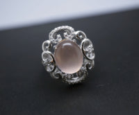 Rose Quartz Ring - 925 Stering Silver Natural Rose Quartz Flower Ring USA Size 7