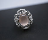 Rose Quartz Ring - 925 Stering Silver Natural Rose Quartz Flower Ring USA Size 7