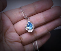 Swiss Blue Topaz Necklace - Sterling Silver High Quality Leaf Flower Petal Blue Topaz Pendant #326