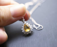 Citrine Necklace - Solitaire Yellow Gemstone 925 sterling silver teardrop pear Natural Citrine pendant #358