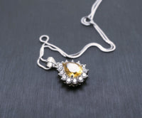 Citrine Necklace - Solitaire Yellow Gemstone 925 sterling silver teardrop pear Natural Citrine pendant #358