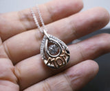 White Sapphire Necklace For Mom - Swing swirf Move White Gemstone Teardrop Pendant