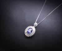 Unique Design Tanzanite Necklace - 18KGP @ Sterling Silver - Oval Cut 1.5 CT Lab Created Energic Tanzanite Pendant