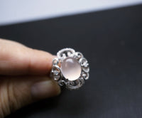 Rose Quartz Ring - 925 Stering Silver Natural Rose Quartz Flower Ring USA Size 7