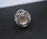 Rose Quartz Ring - 925 Stering Silver Natural Rose Quartz Flower Ring USA Size 7