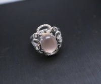 Rose Quartz Ring - 925 Stering Silver Natural Rose Quartz Flower Ring USA Size 7