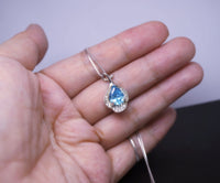 Swiss Blue Topaz Necklace - Sterling Silver High Quality Leaf Flower Petal Blue Topaz Pendant #326