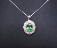 Emerald Necklace - 18KGP @ Sterling Silver - Gemstone Flower Emerald Pendant - May Birthstone Green Jewelry #622