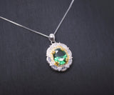 Emerald Necklace - 18KGP @ Sterling Silver - Gemstone Flower Emerald Pendant - May Birthstone Green Jewelry #622