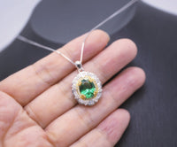 Emerald Necklace - 18KGP @ Sterling Silver - Gemstone Flower Emerald Pendant - May Birthstone Green Jewelry #622