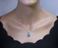 Topaz Necklace - Sterling Silver Cushion Square Large 6 CT Blue Topaz Jewelry #542