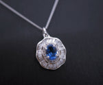 Blue Sapphire Gemstone Lotus Necklace - 18KGP @ Sterling Silver - Blue Sapphire Pendant Jewelry #451