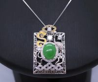 Large Luxury Green Jade Necklace Full Sterling Silver Made 1076