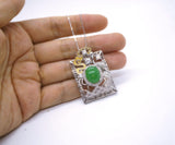 Large Luxury Green Jade Necklace Full Sterling Silver Made 1076
