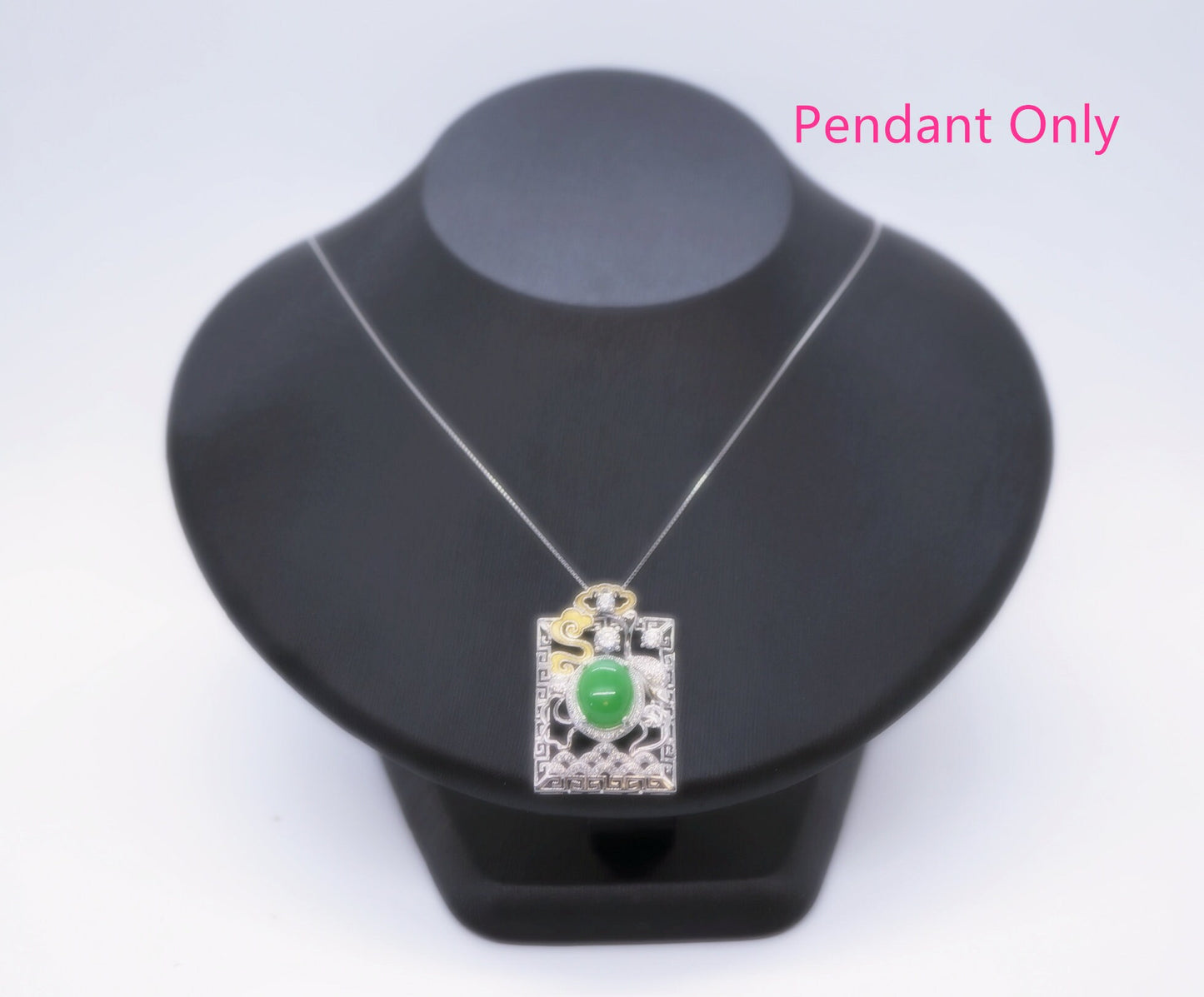 Large Luxury Green Jade Necklace Full Sterling Silver Made 1076
