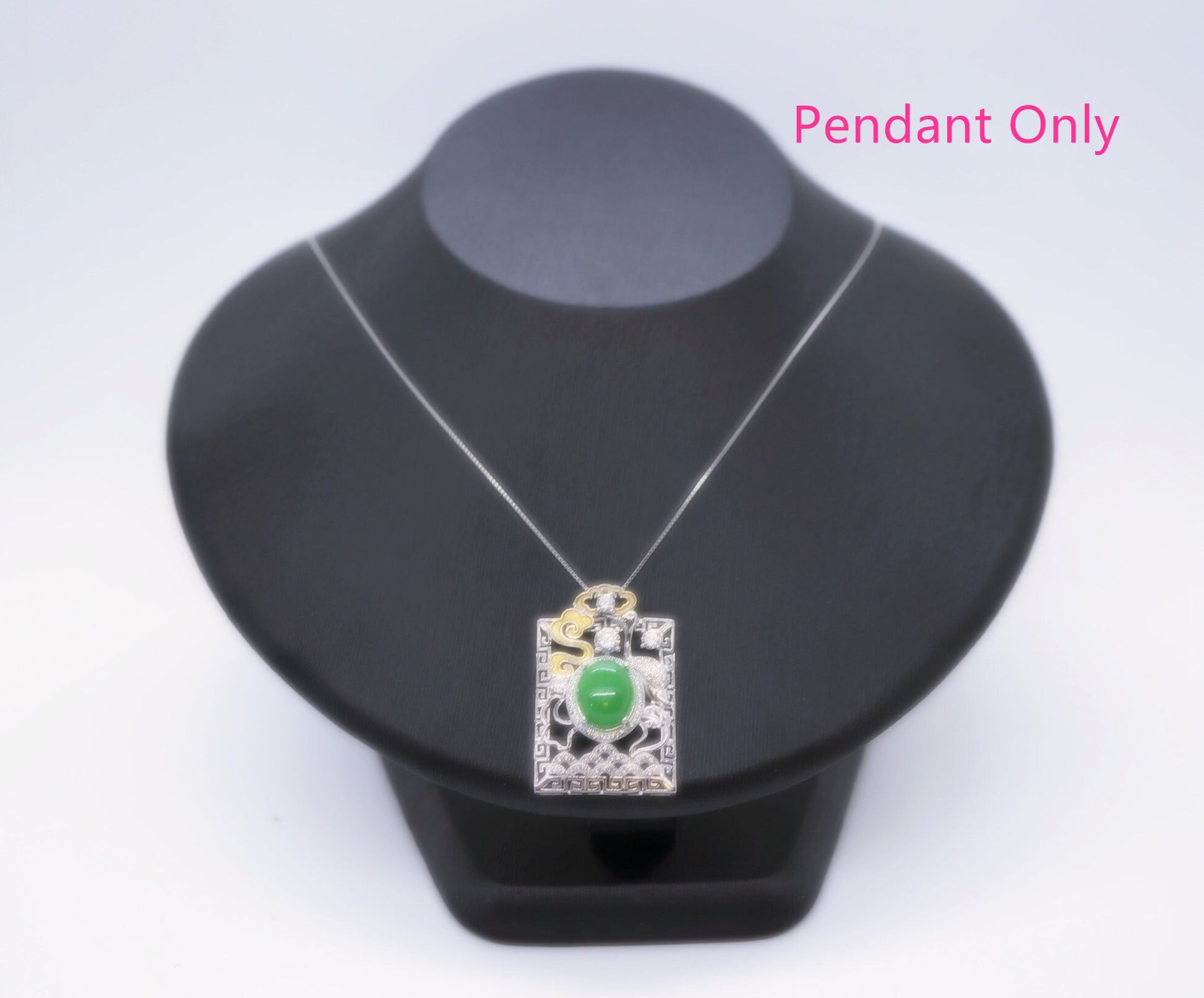 Large Luxury Green Jade Necklace Full Sterling Silver Made 1076