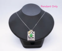 Large Luxury Green Jade Necklace Full Sterling Silver Made 1076
