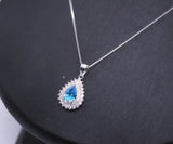 Blue Topaz Necklace - Sterling Silver Gemstone Teardrop Solitaire Blue Gemstone - November Birthstone - Blue Topaz Pendant #261