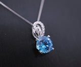 Blue Topaz Necklace - Sterling Silver Solitaire 8 mm Blue Topaz Jewelry - 18k @ Sterling Silver blue topaz pendant 082