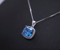 Topaz Necklace - Sterling Silver Cushion Square Large 6 CT Blue Topaz Jewelry #542