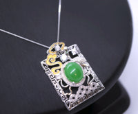 Large Luxury Green Jade Necklace Full Sterling Silver Made 1076