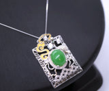 Large Luxury Green Jade Necklace Full Sterling Silver Made 1076