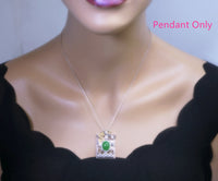 Large Luxury Green Jade Necklace Full Sterling Silver Made 1076