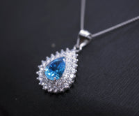 Blue Topaz Necklace - Sterling Silver Gemstone Teardrop Solitaire Blue Gemstone - November Birthstone - Blue Topaz Pendant #261