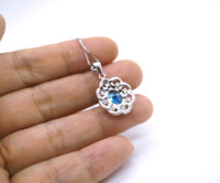 Blue Topaz Necklace - Gemstone Flower Of Life Pendant - 18KGP @ Sterling Silver 2 CT Oval Cut Blue Topaz Pendant - November Birthstone #368